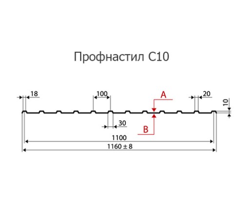 Продольно гнутый профнастил для укрытий конвейеров С10ПГ-1160, 0,6, в полимерном покрытии