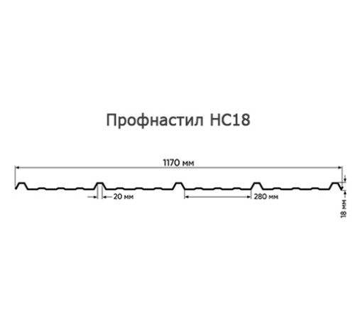 Продольно гнутый профнастил для укрытий конвейеров НС18ПГ-1170, 0,5, нержавеющий