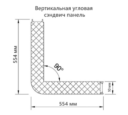 Угловая сэндвич-панель вертикальная из пенополистирола, 0.5/0.5, ширина 1200 мм, толщина 10 мм, RAL5002
