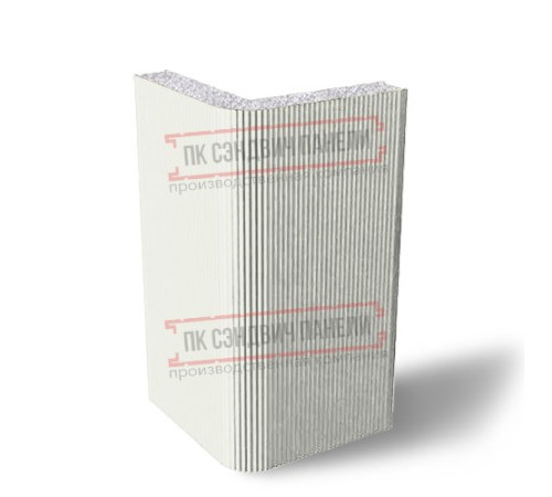 Угловая сэндвич-панель вертикальная из пенополистирола, 0.5/0.5, ширина 1000 мм, толщина 20 мм, RAL9003