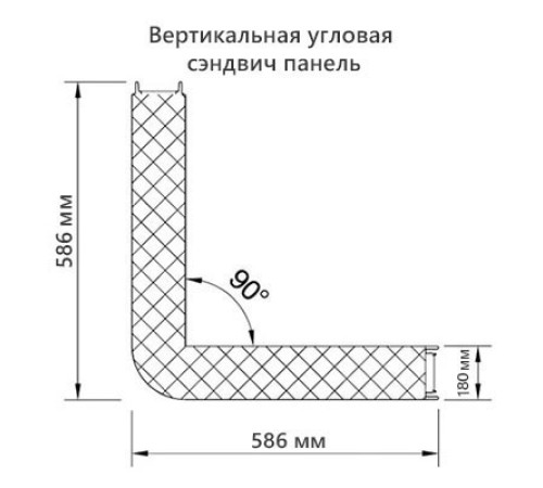 Угловая сэндвич-панель вертикальная из минеральной ваты, 0.5/0.5, ширина 1200 мм, толщина 180 мм, RAL6005
