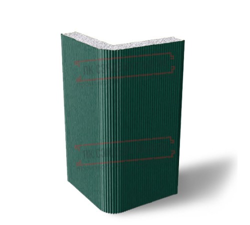 Угловая сэндвич-панель вертикальная из пенополистирола, 0.5/0.5, ширина 1000 мм, толщина 30 мм, RAL6005