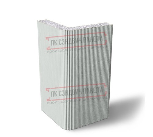 Угловая сэндвич-панель вертикальная из пенополистирола, 0.5/0.5, ширина 1000 мм, толщина 80 мм, RAL7047