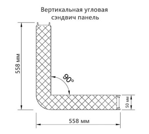 Угловая сэндвич-панель вертикальная из пенополистирола, 0.5/0.5, ширина 1200 мм, толщина 50 мм, RAL7024