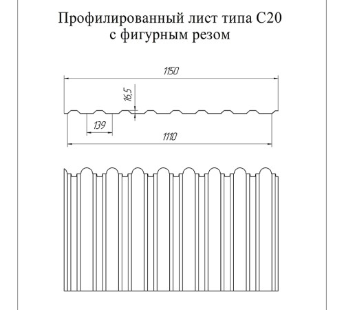 Профнастил фигурный С20 - 0,45 Окрас - А, ПЭ RAL 5021 водная синь.