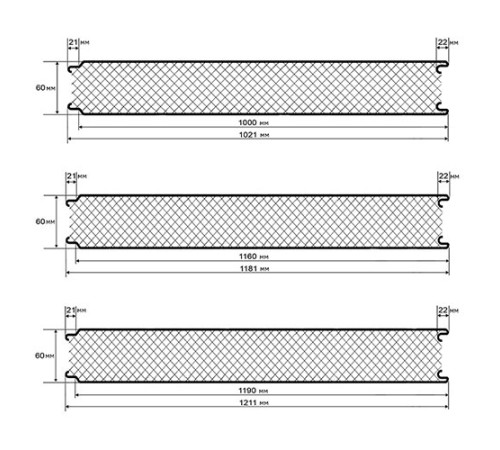 Сэндвич панели гладкие с пенополиизоциануратом, ширина 1000 мм, толщина 60 мм, 0.5/0.5, RAL8017
