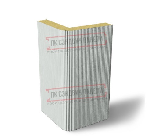 Угловая сэндвич-панель вертикальная из пенополиуретана, 0.5/0.5, ширина 1000 мм, толщина 30 мм, RAL7035