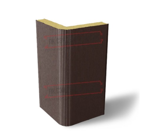 Угловая сэндвич-панель вертикальная из пенополиуретана, 0.5/0.5, ширина 1000 мм, толщина 20 мм, RAL8017