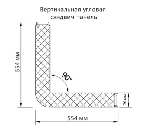 Угловая сэндвич-панель вертикальная из минеральной ваты, 0.5/0.5, ширина 1000 мм, толщина 20 мм, RAL7024