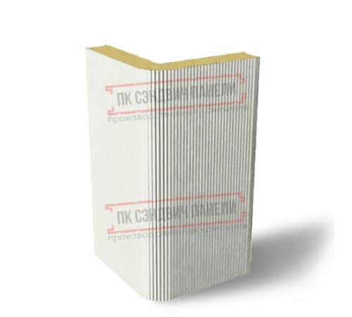 Угловая сэндвич-панель вертикальная из пенополиуретана, 0.5/0.5, ширина 1000 мм, толщина 20 мм, RAL9003