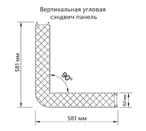 Угловая сэндвич-панель вертикальная из минеральной ваты, 0.5/0.5, ширина 1200 мм, толщина 150 мм, RAL6018
