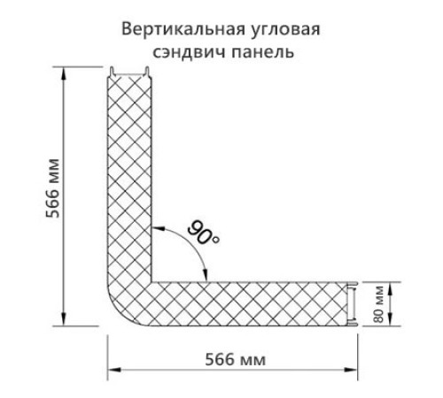 Угловая сэндвич-панель вертикальная из пенополистирола, 0.5/0.5, ширина 1000 мм, толщина 80 мм, RAL2004