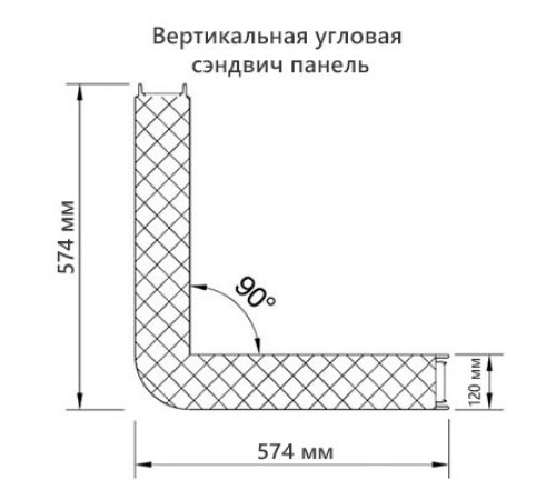 Угловая сэндвич-панель вертикальная из пенополиуретана, 0.5/0.5, ширина 1200 мм, толщина 120 мм, RAL6018